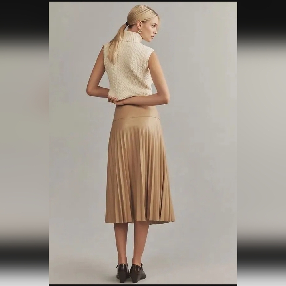 Anthropologie NWTs Caballero Buckle Faux Leather Pleated Mini Skirt - Picture 2 of 4